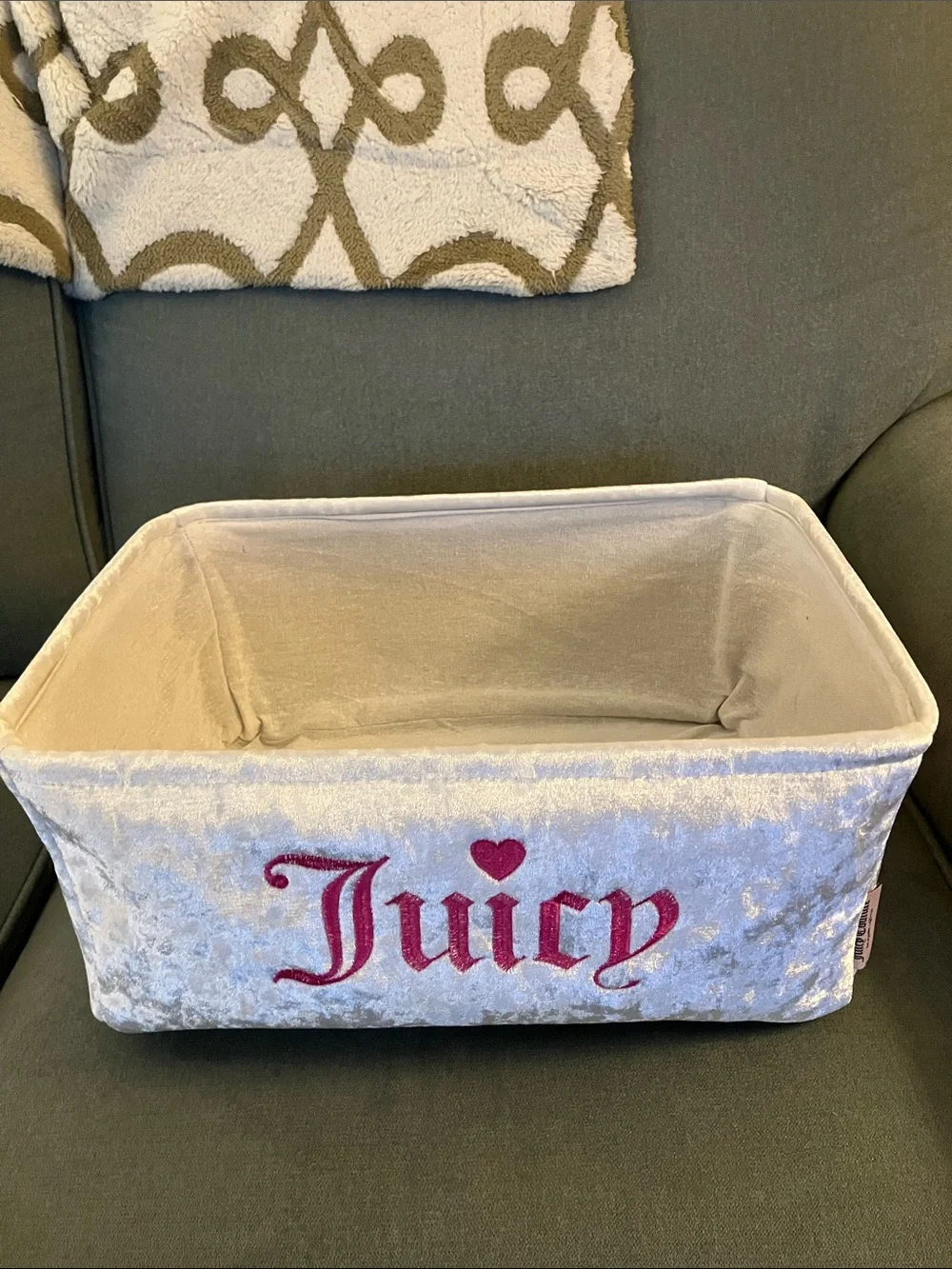 🩷Juicy Couture crushed velvet logo storage bin with handles NWT